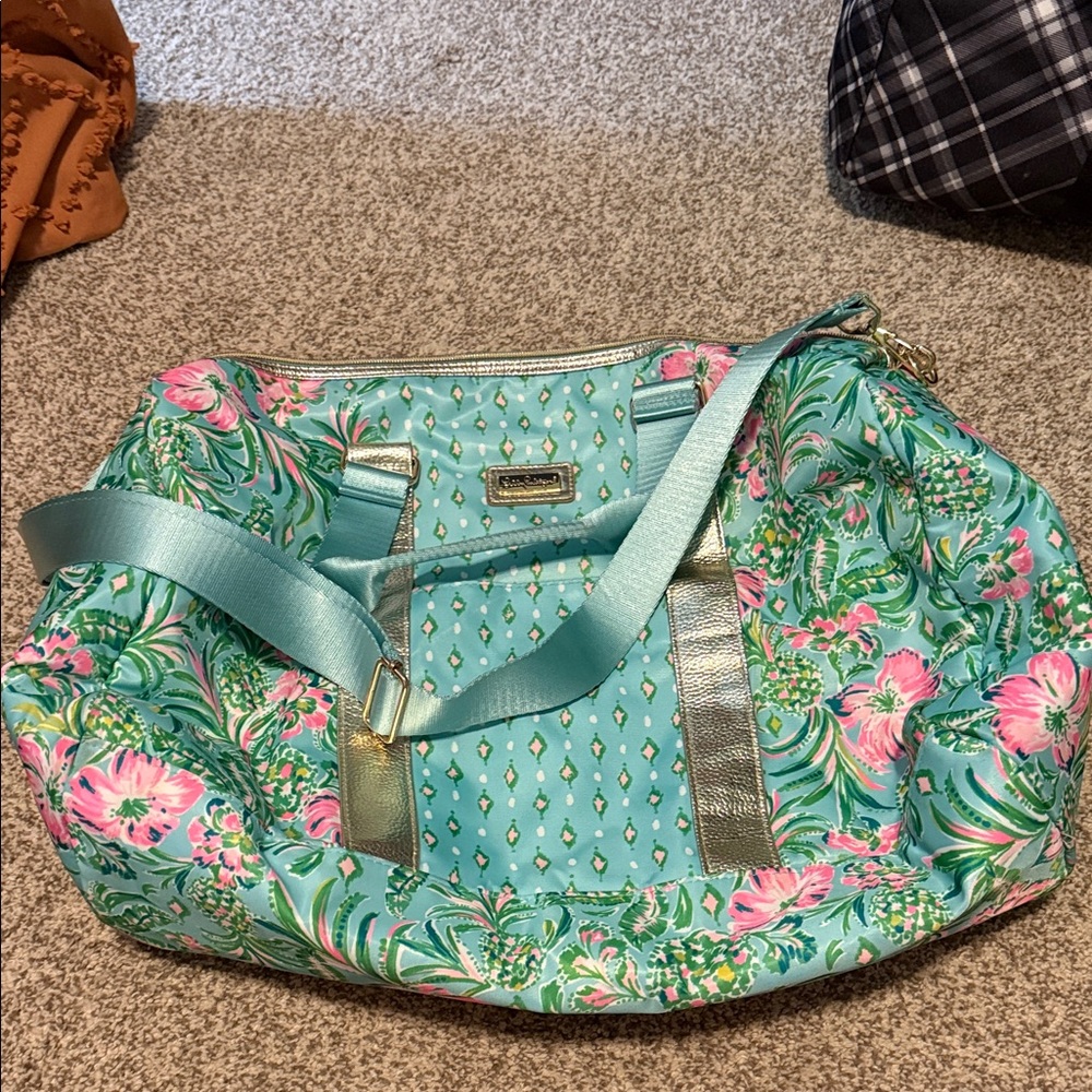 Lilly Pulitzer Aqua and Pink Floral Weekender Bag